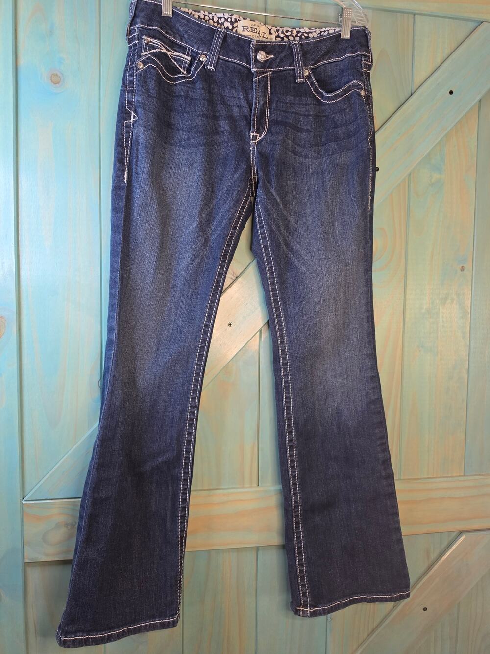 Ariat Women's R.E.A.L. Boot Cut Jeans Dark Wash Geometric Whipstitch Embroidered
